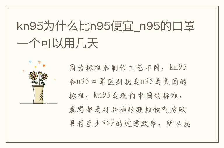 kn95为什么比n95便宜_n95的口罩一个可以用几天