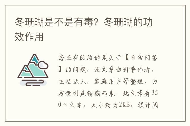 冬珊瑚是不是有毒？冬珊瑚的功效作用