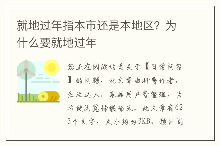 就地过年指本市还是本地区？为什么要就地过年