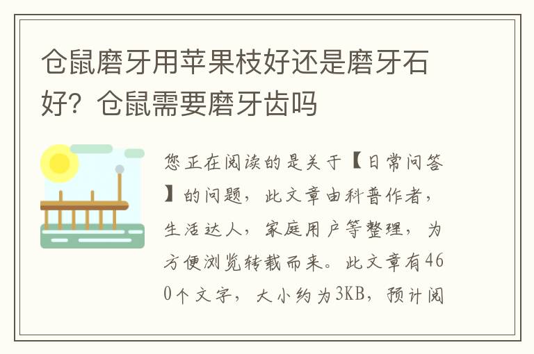 仓鼠磨牙用苹果枝好还是磨牙石好？仓鼠需要磨牙齿吗