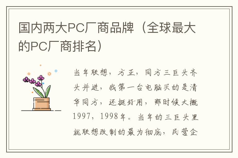 国内两大PC厂商品牌（全球最大的PC厂商排名）