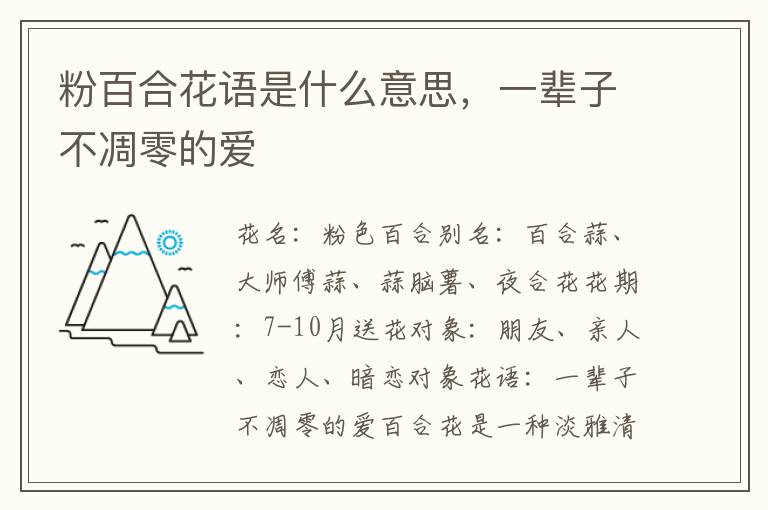 粉百合花语是什么意思，一辈子不凋零的爱