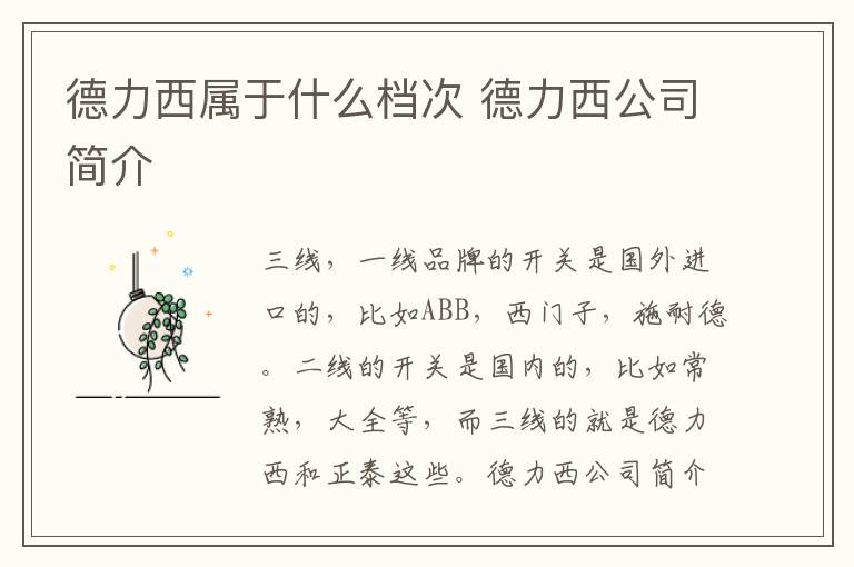 德力西属于什么档次 德力西公司简介