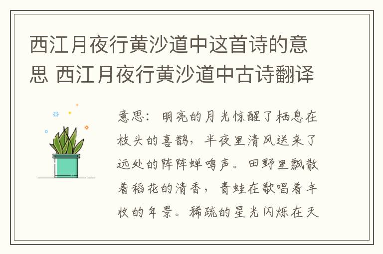 西江月夜行黄沙道中这首诗的意思 西江月夜行黄沙道中古诗翻译