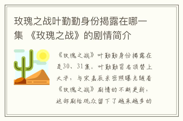 玫瑰之战叶勤勤身份揭露在哪一集 《玫瑰之战》的剧情简介