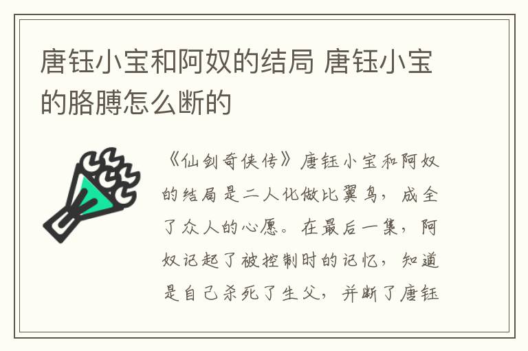 唐钰小宝和阿奴的结局 唐钰小宝的胳膊怎么断的