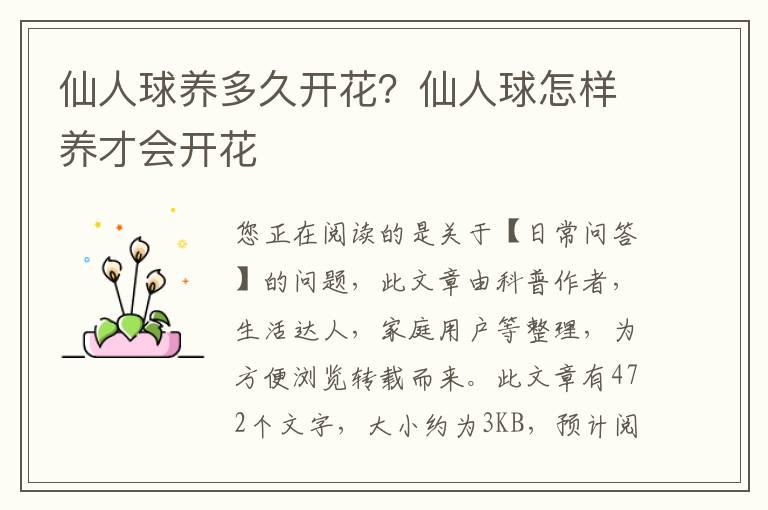 仙人球养多久开花？仙人球怎样养才会开花