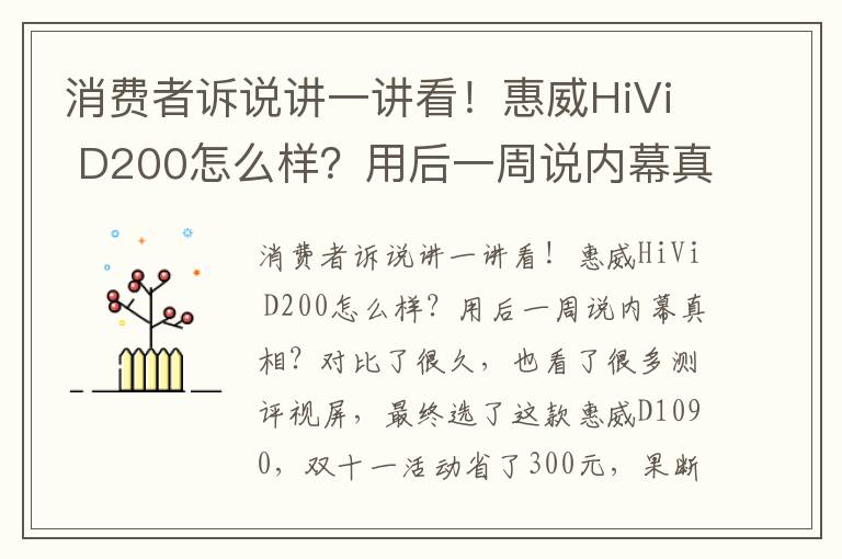 消费者诉说讲一讲看！惠威HiVi D200怎么样？用后一周说内幕真相？