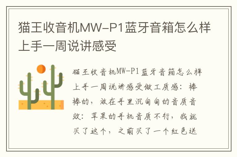 猫王收音机MW-P1蓝牙音箱怎么样上手一周说讲感受