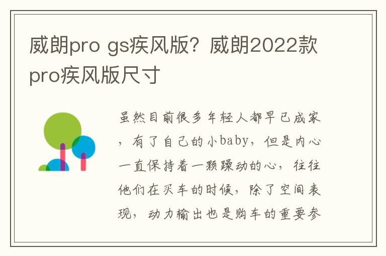 威朗pro gs疾风版？威朗2022款pro疾