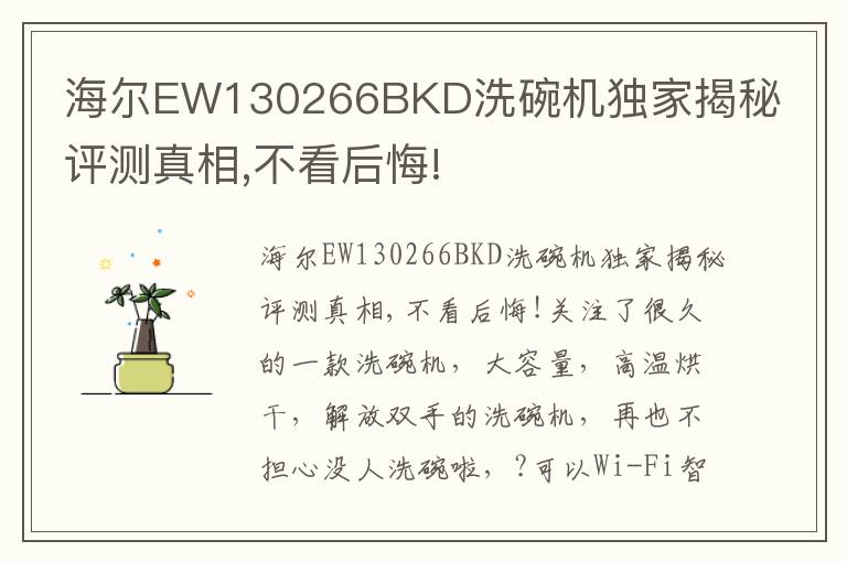 海尔EW130266BKD洗碗机独家揭秘评测真相,不看后悔!