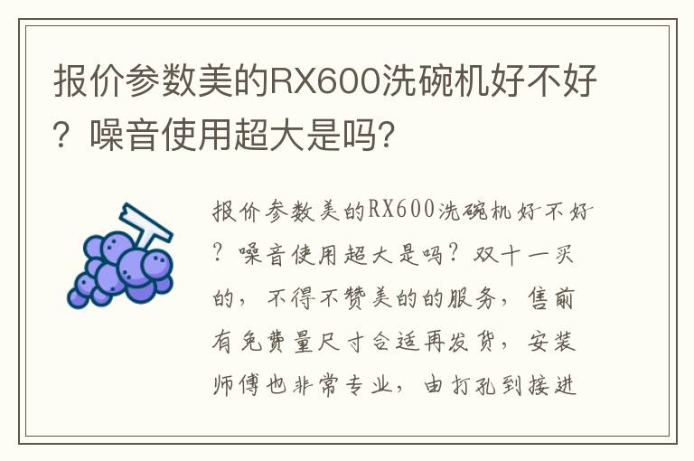 报价参数美的RX600洗碗机好不好？噪