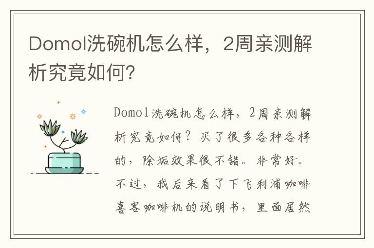 Domol洗碗机怎么样，2周亲测解析究竟如何？