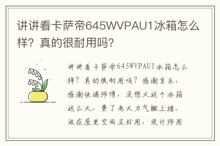 讲讲看卡萨帝645WVPAU1冰箱怎么样？