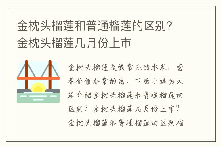 金枕头榴莲和普通榴莲的区别？金枕头榴莲几月份上市