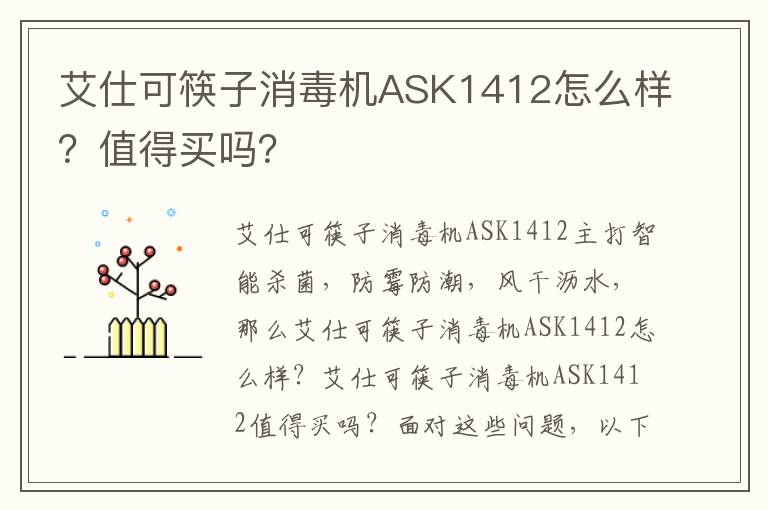 艾仕可筷子消毒机ASK1412怎么样？值得买吗？