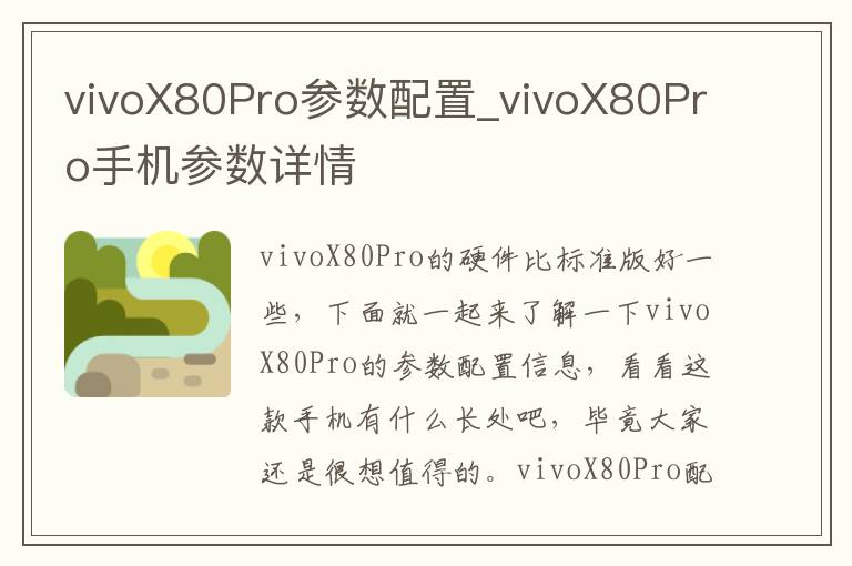 vivoX80Pro参数配置_vivoX80Pro手机参数详情