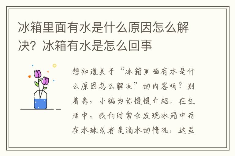 冰箱里面有水是什么原因怎么解决？冰箱有水是怎么回事