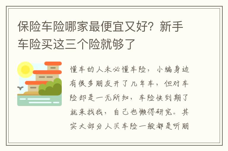 保险车险哪家最便宜又好？新手车险买这三个险就够了