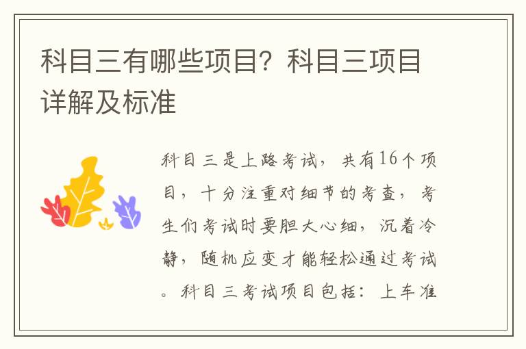 科目三有哪些项目？科目三项目详解及标准