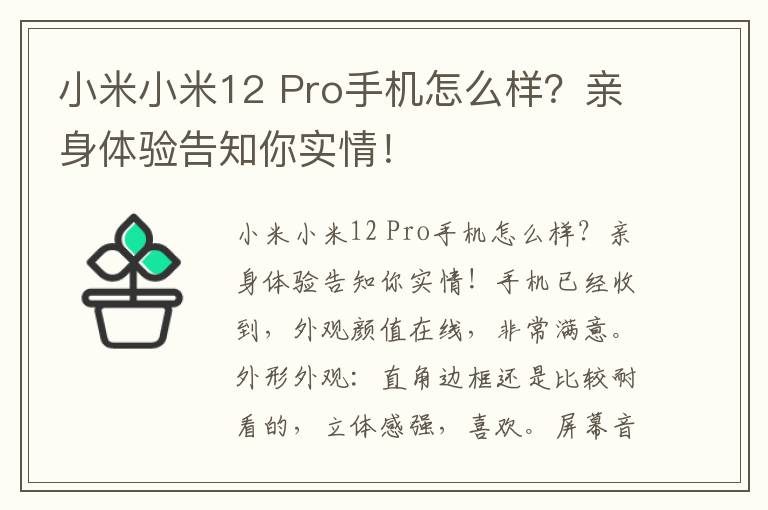 小米小米12 Pro手机怎么样？亲身体验告知你实情！