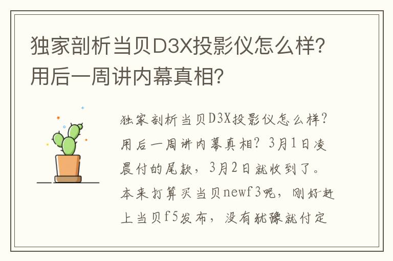 独家剖析当贝D3X投影仪怎么样？用后一周讲内幕真相？