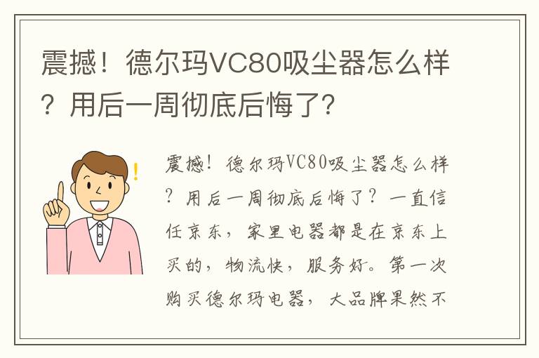 震撼！德尔玛VC80吸尘器怎么样？用后一周彻底后悔了？