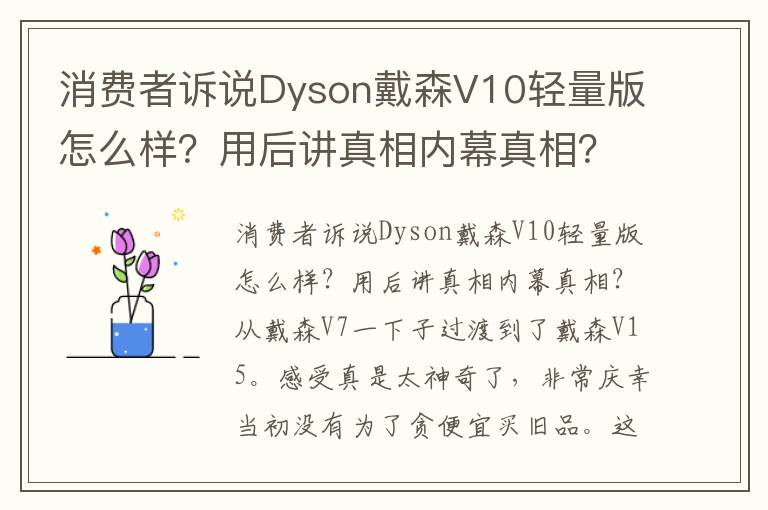 消费者诉说Dyson戴森V10轻量版怎么