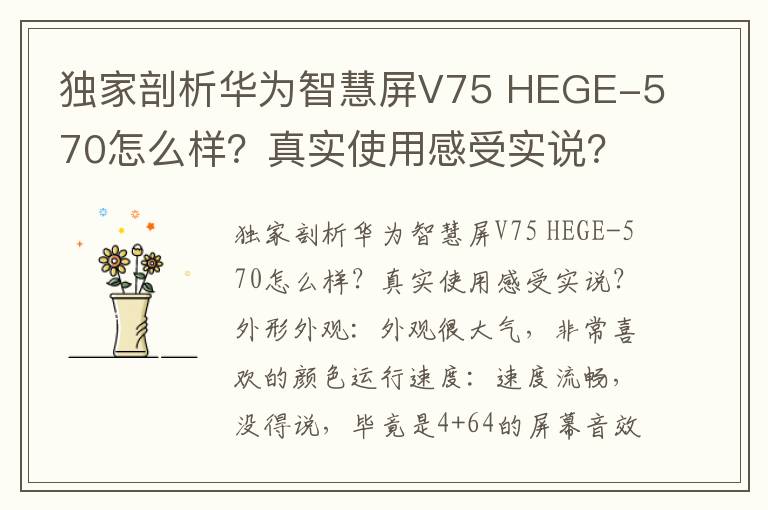 独家剖析华为智慧屏V75 HEGE-570怎么样？真实使用感受实说？