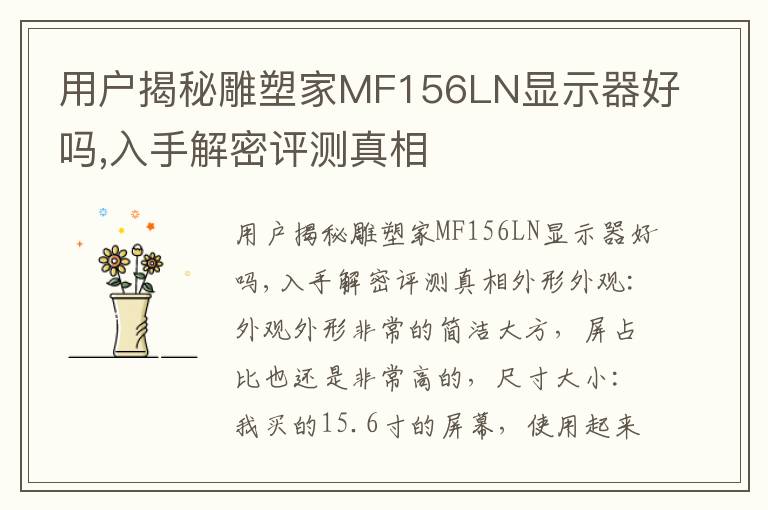 用户揭秘雕塑家MF156LN显示器好吗,入手解密评测真相