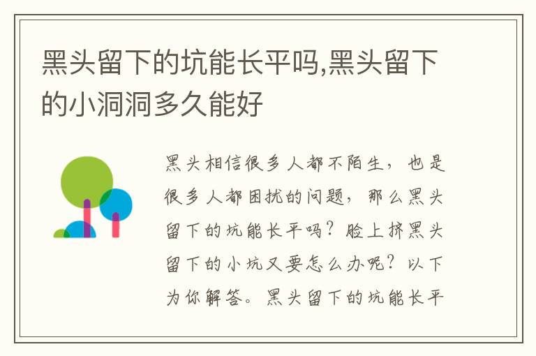 黑头留下的坑能长平吗,黑头留下的小洞洞多久能好