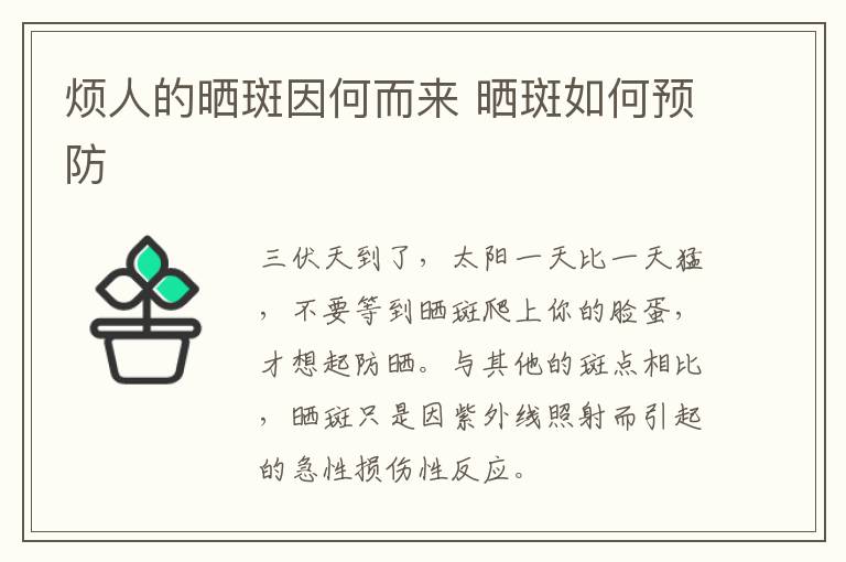 烦人的晒斑因何而来 晒斑如何预防