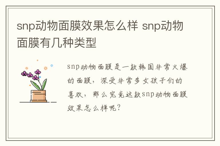 snp动物面膜效果怎么样 snp动物面膜有几种类型