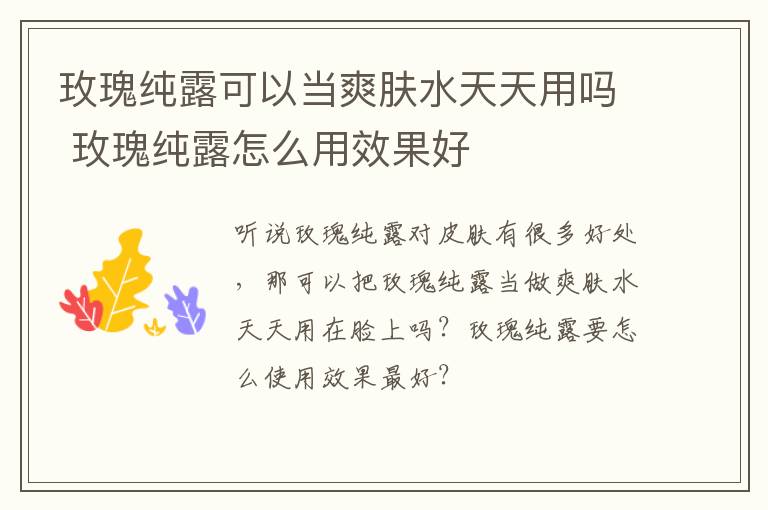 玫瑰纯露可以当爽肤水天天用吗 玫瑰纯露怎么用效果好